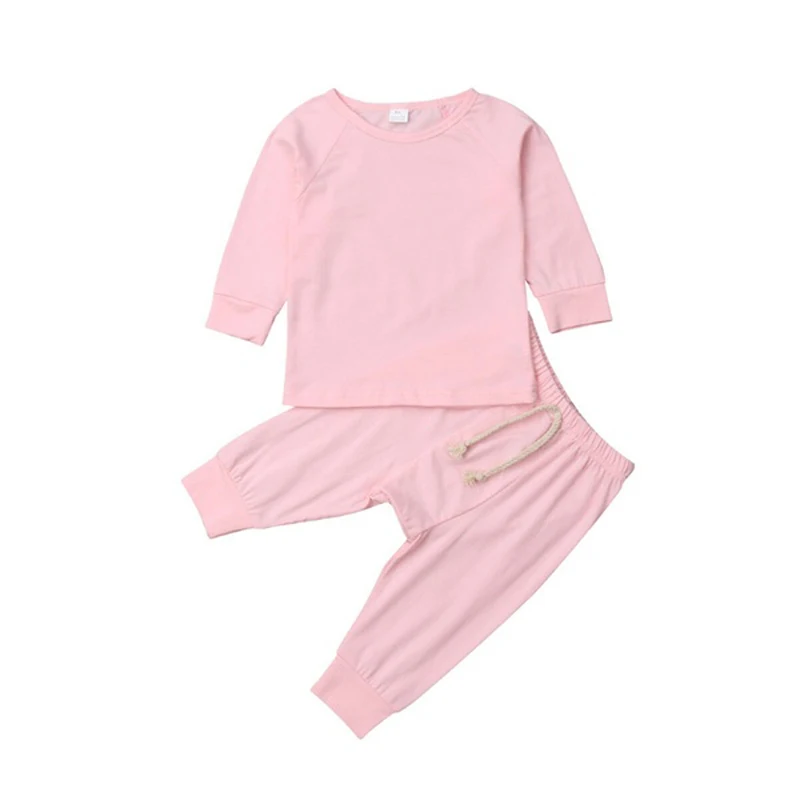 Футболка новорожденного, однотонная цветная Пижама, пижамный комплект, хлопковая Милая одежда для сна, одежда для сна, домашняя одежда - Цвет: pink