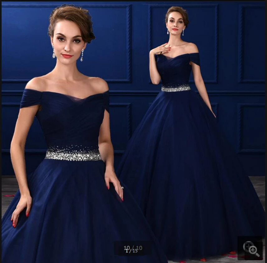 2020 robe de soiree navy blue tulle ball gown prom dress v neck pleated off the shoulder beaded formal gowns corset | Свадьбы и