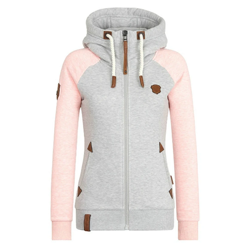 

2019 Autumn Winter Women Hooded Patchwork Coat Windbreaker Female Zipper Windproof Outerwear Basic Jacket Sportswear Tops S-5XL
