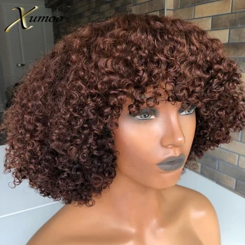 

XUMOO High Density Short Bob Kinky Curly Brazilian Human Hair Wig With Bangs None Lace Wig Short Human Hair Wigs For Black Women