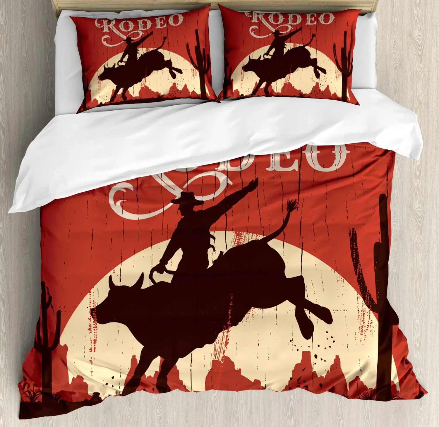 Винтажный комплект пододеяльников Rodeo КОВБОЙ ВЕРХОВОЙ ЕЗДЫ бык деревянный