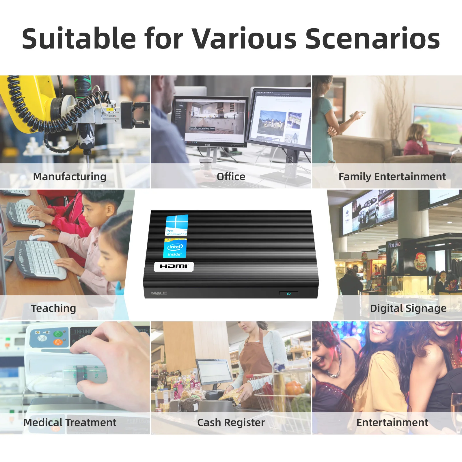 MeLE Fanless 4K Mini PC: Intel Celeron J4125 Quad Core, 8GB RAM, 256GB SSD, Windows 11, Dual HDMI, Dual-band WiFi Description Image.This Product Can Be Found With The Tag Names Barebone Mini PC, Computer Office, Desktop computer