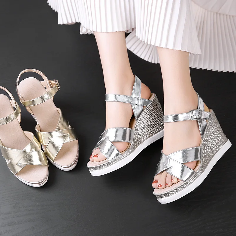 

2019 New Style Summer Sandals Women's Slanted Heel High-Heel Waterproof Platform Buckle Large Size Rome Style WOMEN'S Casual Sho