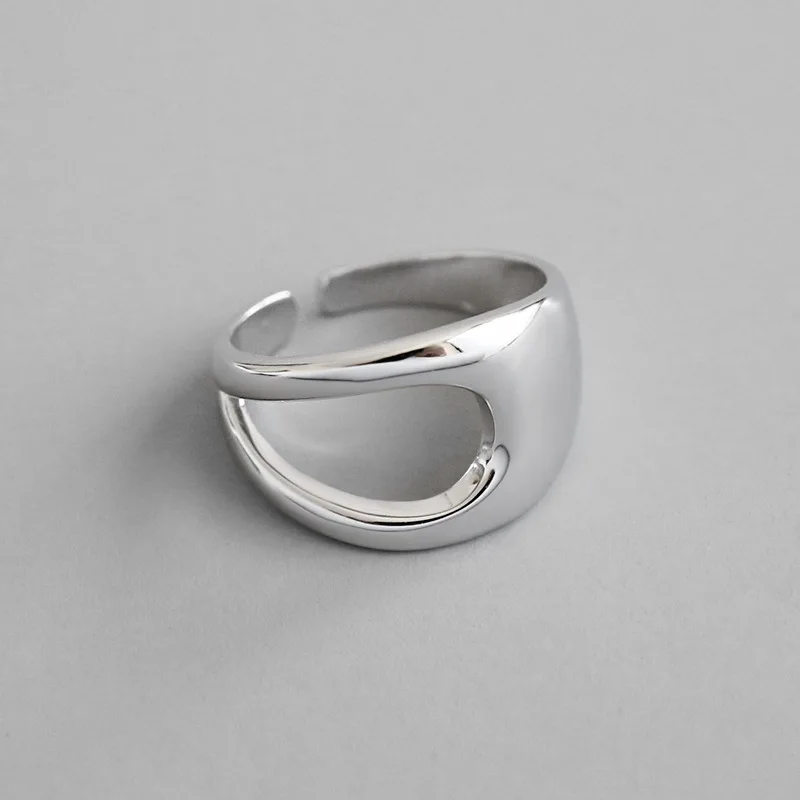 

INS Frigid winds Authentic S925 Sterling Silver FINE Jewelry Smooth Hollow Geometric ring adjust TLJ704