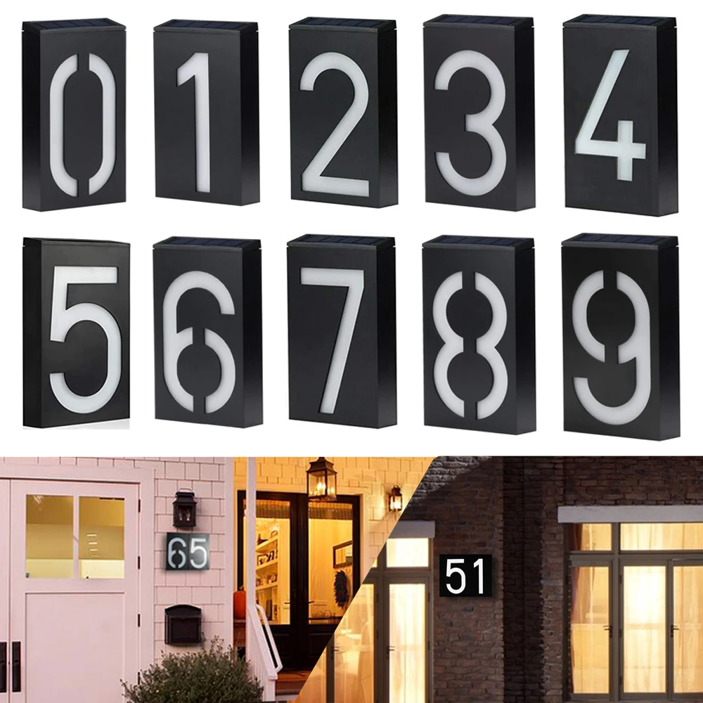 Led Solar House Number Light, Garden Numbers Solar Powered Address Sign Led Illuminated Outdoor