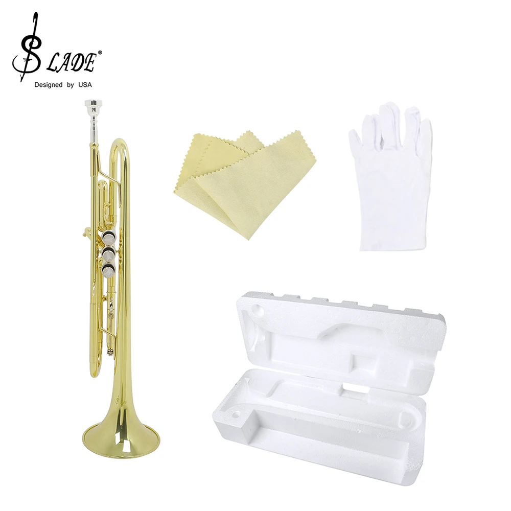 SLADE Musical Trompete Golden Langlebige Trompete mit Mundstück Handschuhe Schaumstoffgehäuse Blechblasinstrumententeile Bb B Flat Trompeta – Detail 1
