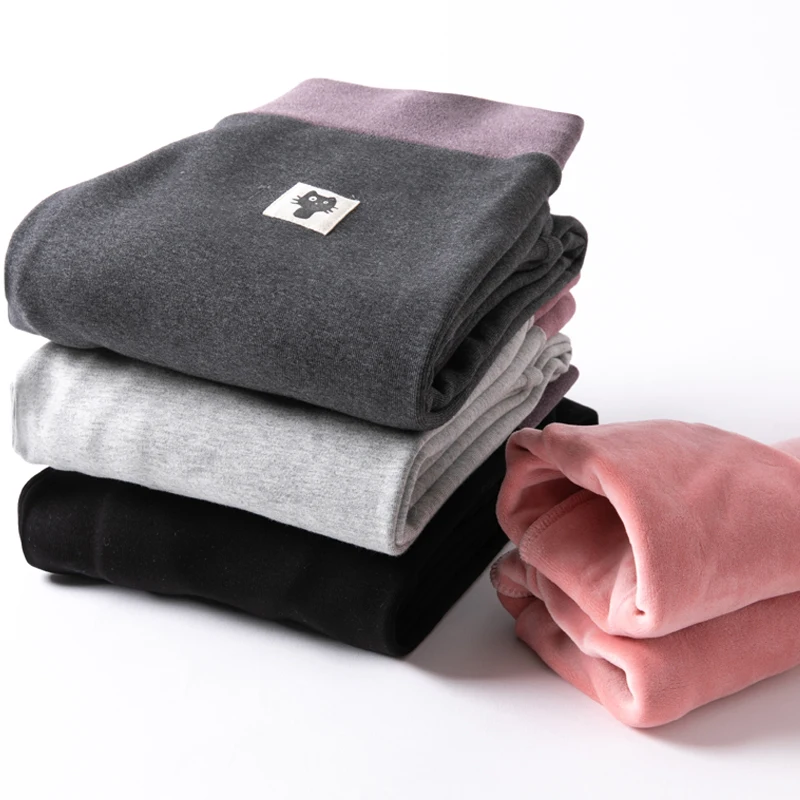 AOSHENG Women Cotton leggings 2020 Autumn Winter High Waist Solid Color Thick Velvet Pants Women Plus size Warm Casual Leggi