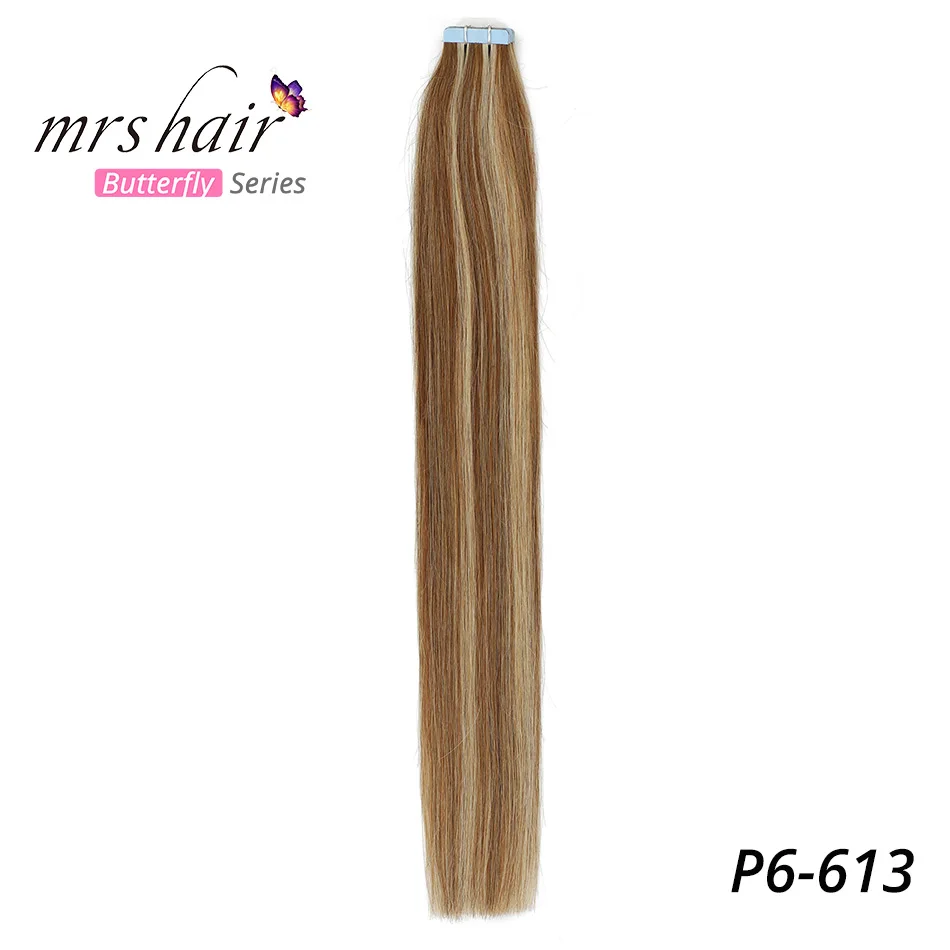 # P6/613 MRSHAIR 6# кожи уток человеческих волос прямой 20 штук ленты в расширение номера Волосы remy двухсторонней ленты для волос 1" 18" 2" 22" 24" - Цвет: # P6/613