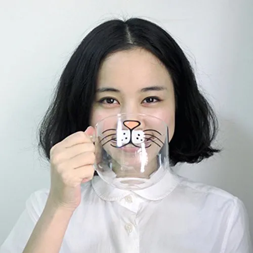 Cat Beard Glass Mug,Lovely,Funny,cute cat mug,Cat Coffee Milk Tea cup,heat and cold Resistant(17oz)2