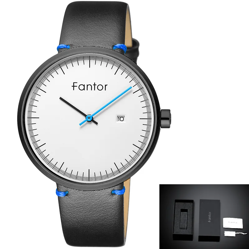 Fantor, мужские Ультра тонкие минималистичные часы, мужские топ Брендовые повседневные кварцевые часы с датой, кожаные Наручные часы, мужские водонепроницаемые часы для мужчин - Цвет: WF1019G01