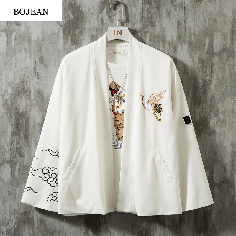

Fall 2019 Men's Outdoor Jacket with Thin Chinese Style, Fashionable and Unbuttoned Crane Embroidery Patterns off white Harajuku
