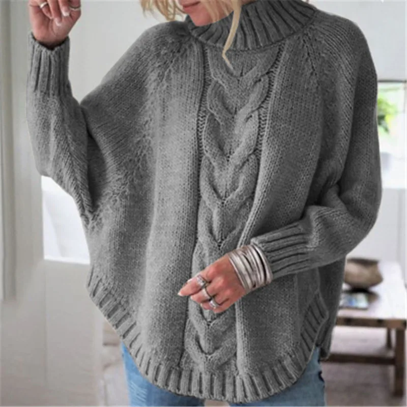 

Loose Batwing Sleeve Knitted Sweater Femme Casual Pullovers sweter Turtleneck Sweater Women Black Pullover Jumper col roul femme