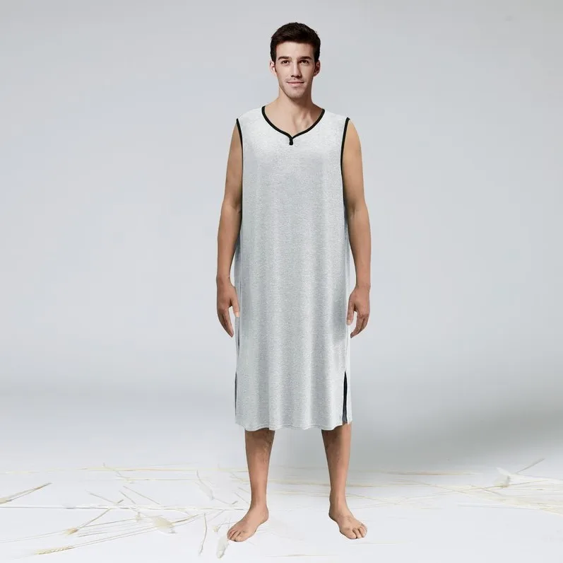 Men’ S Nightwear Fashion Vneck Sleeveless Nightshirt 2020 Thin Loose