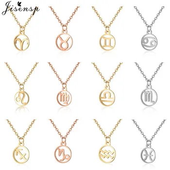 

Stainless Steel Star Zodiac Sign Necklace Round 12 Constellation Pendant Necklace Women Gold Chain Necklaces Birthday Jewelry