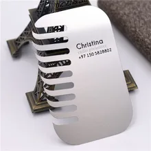 Дешевая цена Выгравированная металлическая расческа из нержавеющей стали визитная карточка