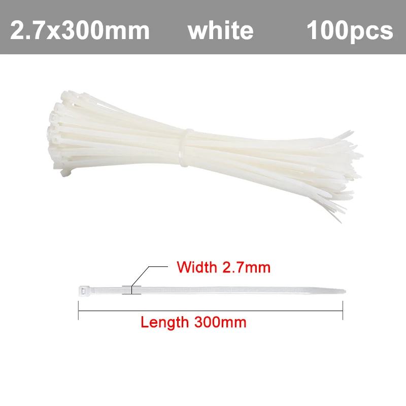 100 Set 18" Long Nylon Plastic White Wire Cable Loop Zip Tie Ty Ties Wraps 120# 