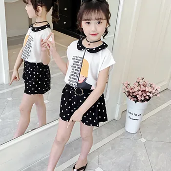 

Baby Girl Clothes детская одежда Kids Clothes Summer Fashion Sleeveless Dot Cartoon Letter Tops Shorts Set Outfits Free Ship