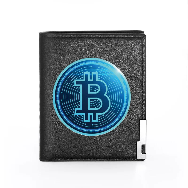 Men Wallet Leather Bitcoin Design Printing Billfold Slim Credit Card/ID Holders Inserts Money Bag Male Pocket Short Purses 