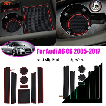 

8pcs/set For Audi A6 C6 2005-2011 Non-slip Car Interior Door Groove Mat Slot Gate Pad Covers Rubber Cup Pad Red/white/luminous