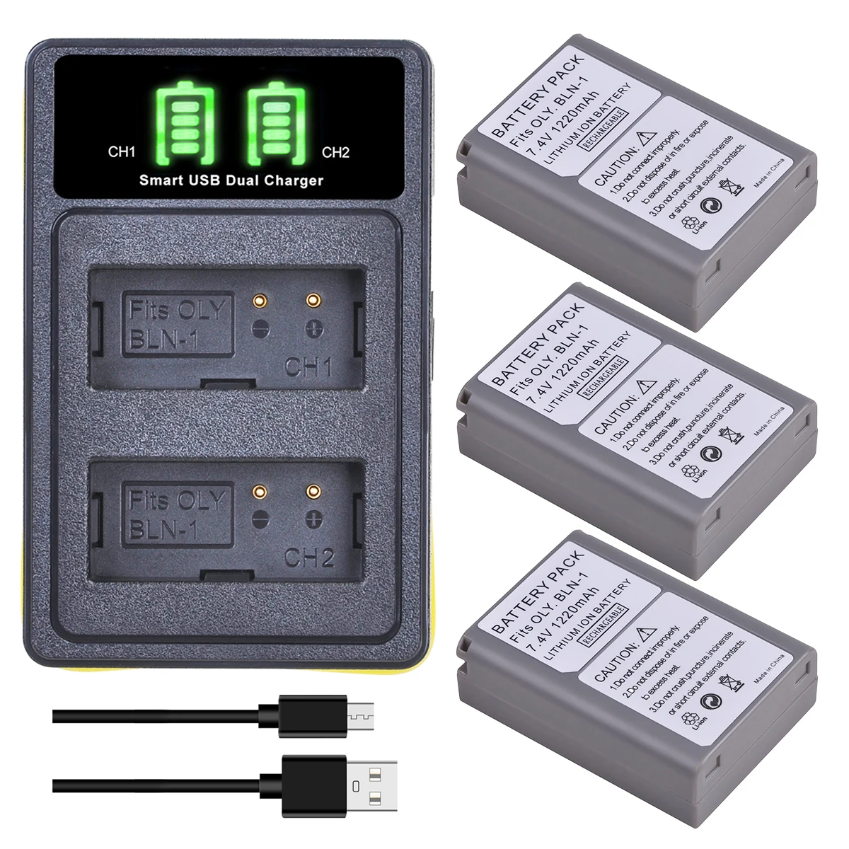Bln-1 Ps Bln1 Ps-Bln1 Batteria + Led Dual Charger Usb Integrato Per Olympus Pen F, Om-D E-M1, Om-D E-M5 Mark Ii, Om-D E-P5