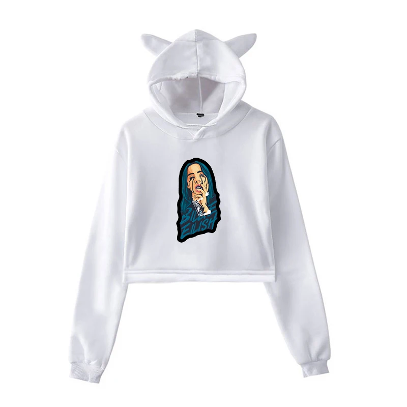 8 Укороченный свитер с капюшоном Billie Eilish, женские толстовки, розовая одежда, пуловер, свитер для девочек-подростков, осенняя уличная одежда - Цвет: 8