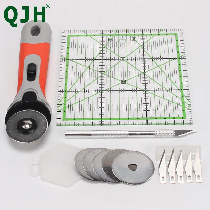 QJH 45mm Fabric Rotary Cutter Set,5 Replacement Rotary Blades,Quilting  Ruler,Craft Knife Set Ideal for Crafting,Sewing DIY