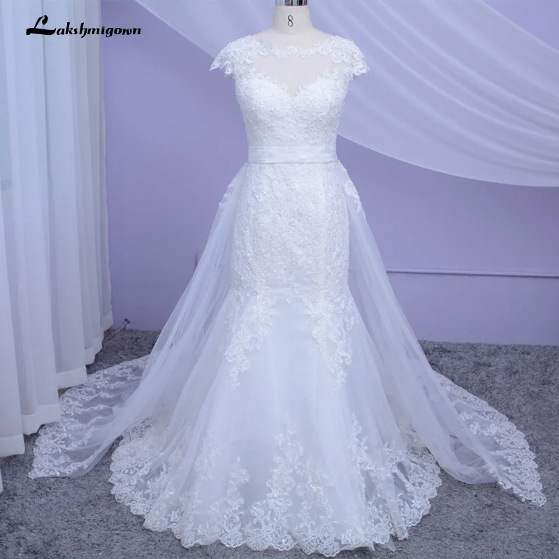 Lakshmigown Vestido De Noiva белое кружевное свадебное платье русалки свадебное платье с коротким рукавом 2 в 1 съемное платье невесты