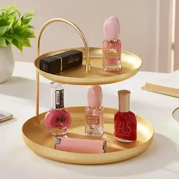 

Gold Makeup Organizers Desktop Double Layer Storage Cosmetics Toiletry Lipstick Holder Jewelry Case Bath Tray Decor Accessories