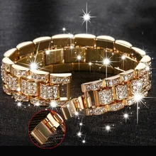 Rapper Золотая/серебряная цельная цепочка, утолщенная цепочка в стиле «хип-хоп» с Кубой, роскошный браслет для наручных часов, мужские стразы, браслет еврей