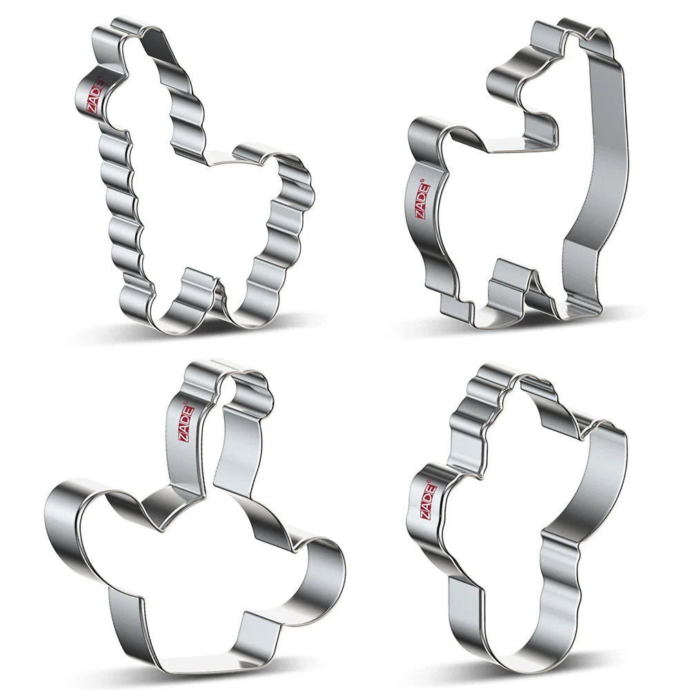 ZADE Alpaca Cactus Cookie Cutter for Kids Llama Biscuit / Fondant /Bread / Pastry Cutters - Stainless Steel afbeelding