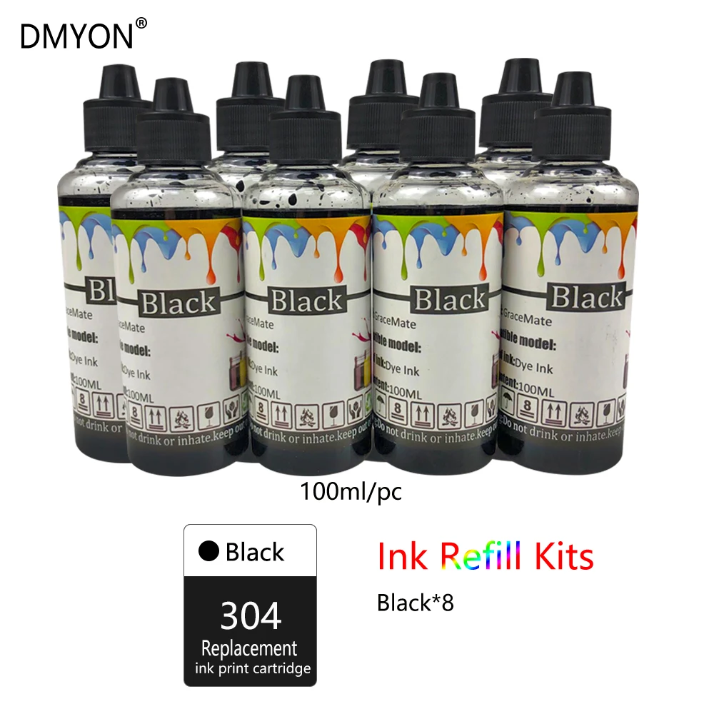 DMYON принтера пополнения чернил бутылки, совместимый с Hp 304 с чернилами Hp Deskjet 3720 3721 3723 3724 3730 3732 3752 3755 3758 принтеры - Цвет: 8 Black