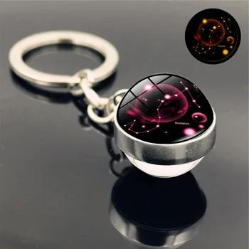 

12 Constellation Luminous Keychain Glass Ball Pendant Zodiac Keychain Glow In The Dark Key Chain Holder Men Women Birthday Gifts