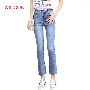 

WICCON New Fashion High Waist Straight Denim Pants Casual Vintage HotSell Summer Spring Skinny Blue Jeans Spodnie Damskie Jeansy