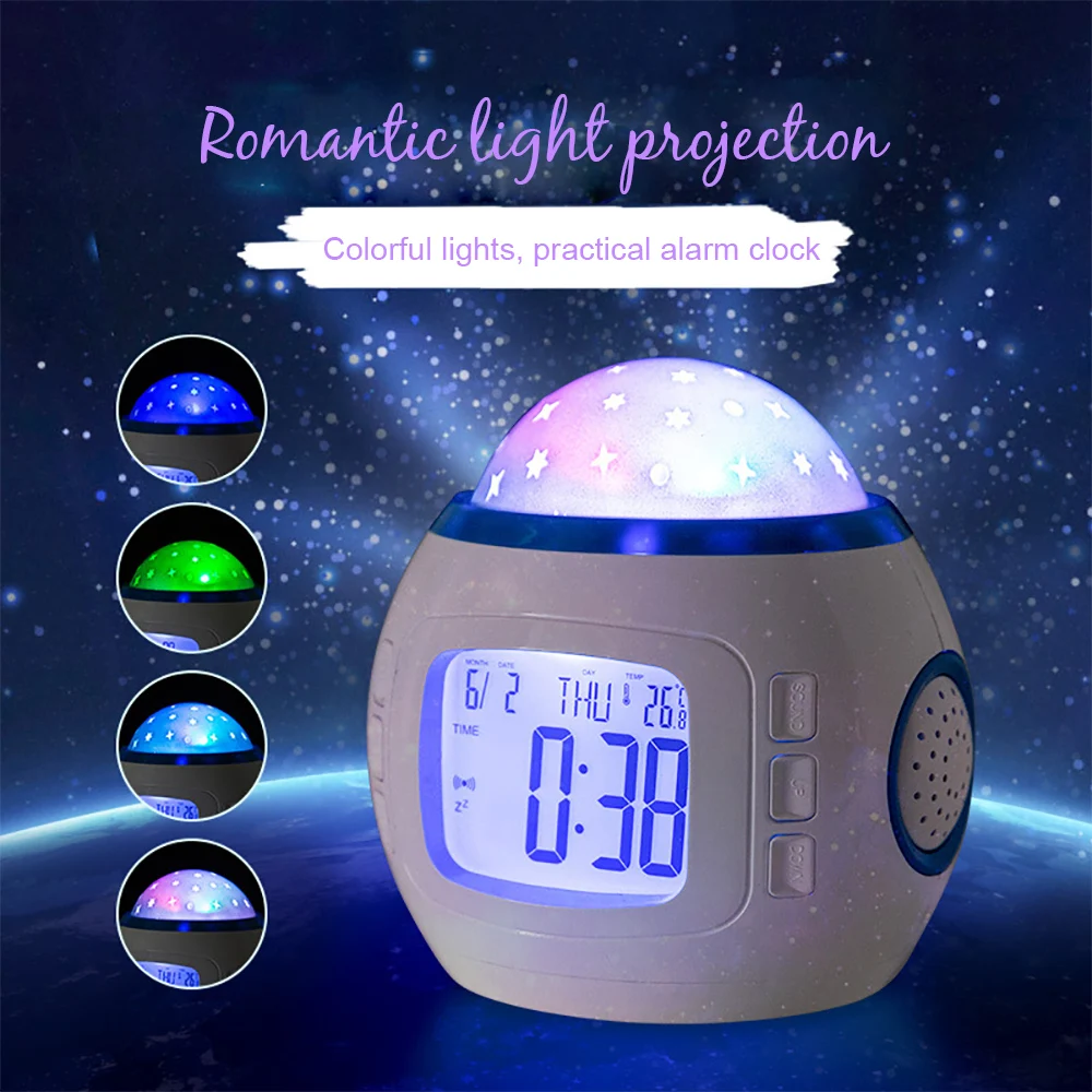 

Kids Music LED Star Sky Projection Lamp Digital Alarm Clock Calendar Thermometer Night light Christmas Gift New