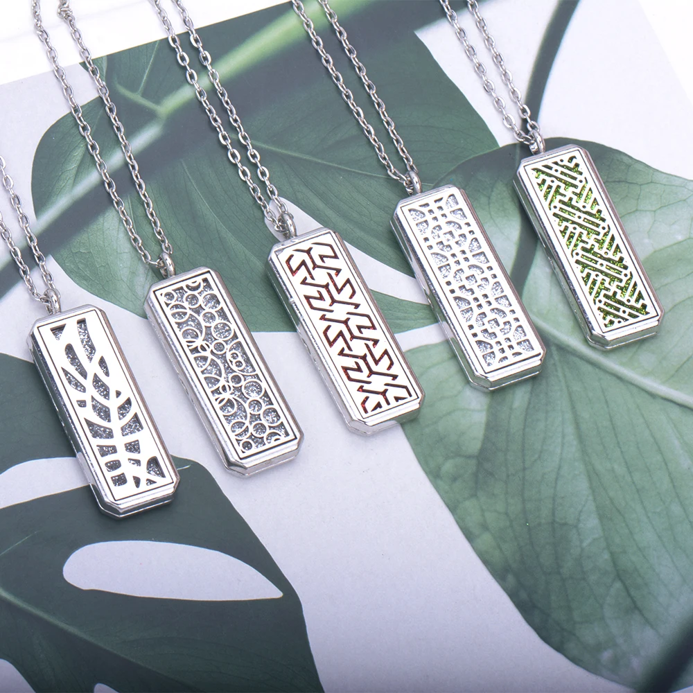 

stainless steel Aromatherapy Necklace Diffuser Pendant Rectangle Open Lockets Pendants Perfume Essential Oil Diffuser Necklace