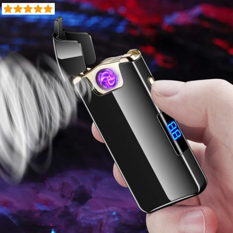 

New design Rotating Arc lighter Digital display Electricity Lighter USB charging Electronic Plasma Windproof Cigarette Lighter