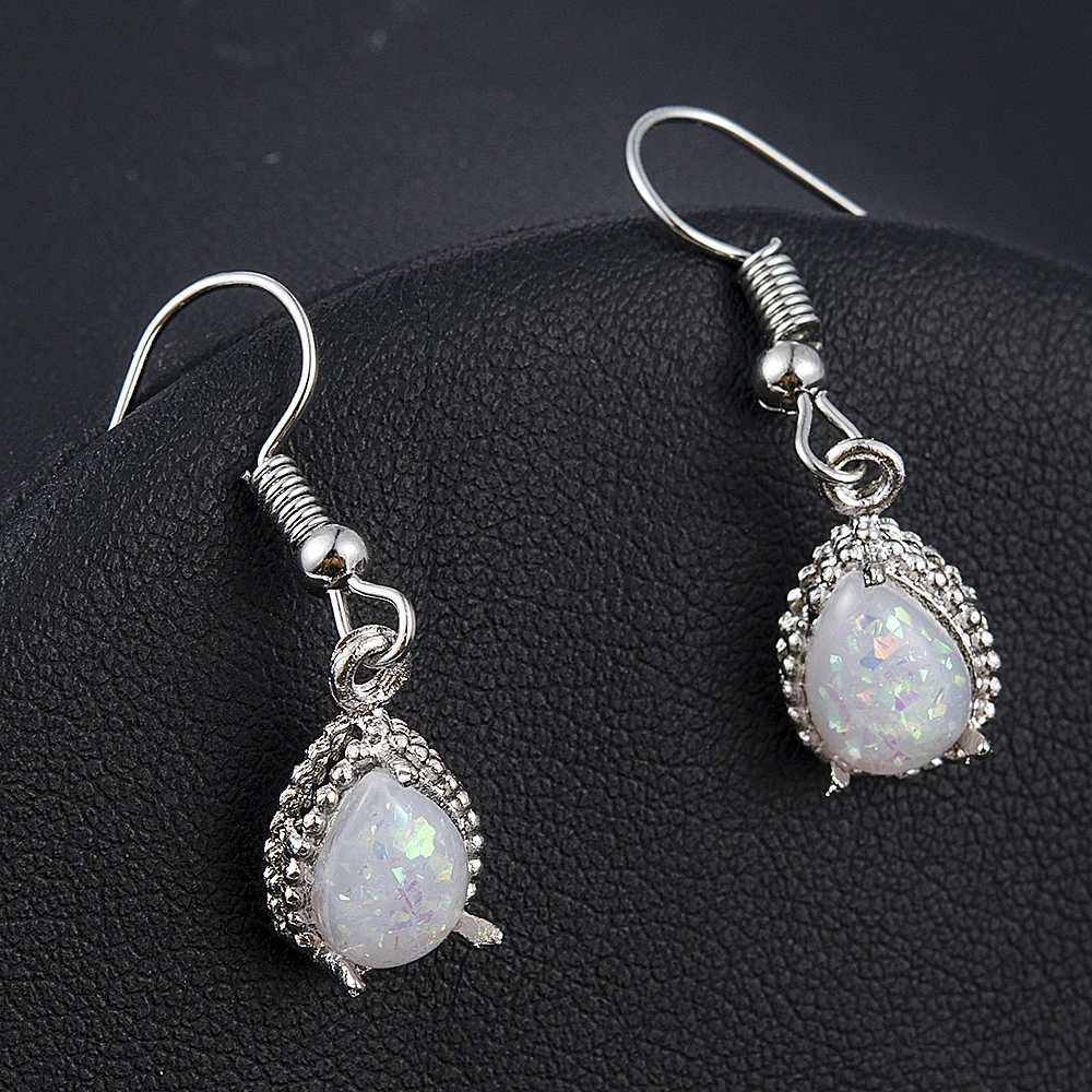 Fashion Women Vintage White Fire Opal Wedding Women Dangle Drop Earrings Hoop Ear Earring Jewelry indian jewelry