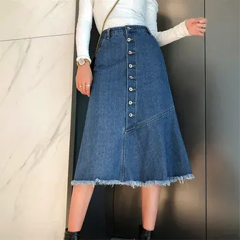 

HziriP Summer High Waist Large Size Simple Loose Hot Streetwear Denim Female Chic Fashion Women All-Match Brief Long Skirts