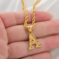 Anniyo A-Z Letters Necklaces Women Men Gold Plated Initial Pendant Rope Chain English Letter Jewelry Alphabet African #058002B 4
