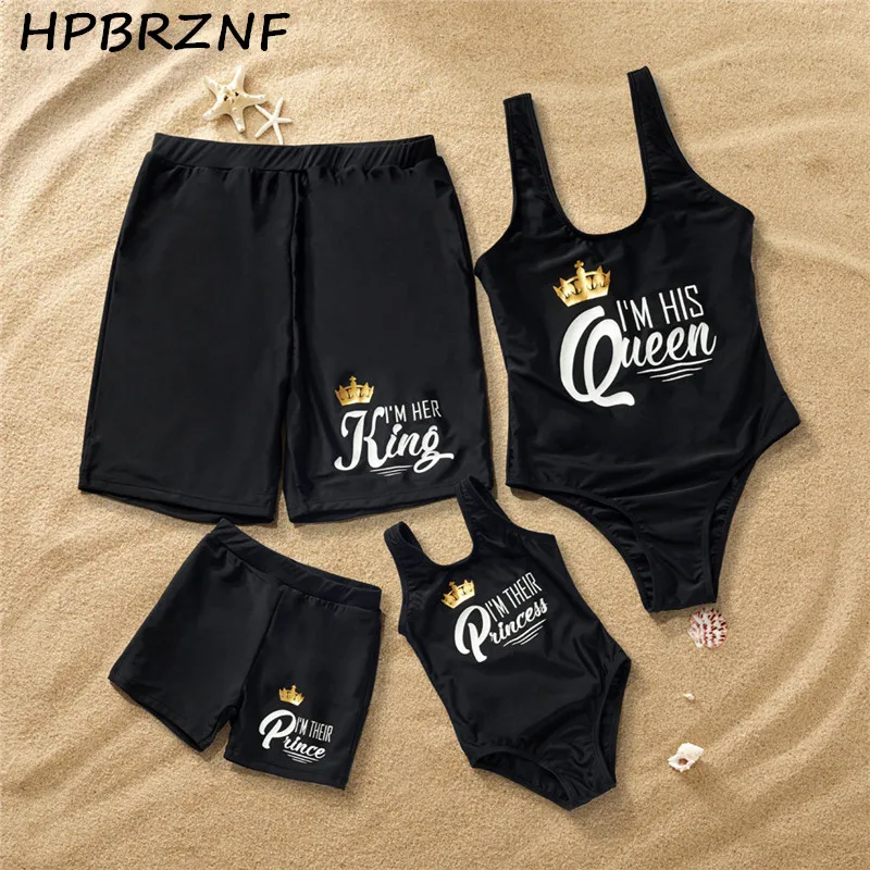 

Women Girl Bikini Family Swimsuits Summer New "Queen""King" Letter Print Swimsuit For Mom Daughter Dad Son Mommy and me swimsuit
