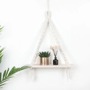 

Handmade Cotton Rope Woven Tapestry Wall Hanging Wooden Shelf Boho Plants Shelf Storage Rack Home Wall Decor