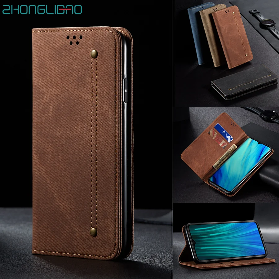 

Luxury Denim Leather Flip Case for Huawei P30 Mate 30 Pro Lite P Smart Z Y9 Prime 2019 Hono 10i 20 8x Magnetic Wallet Book Cover
