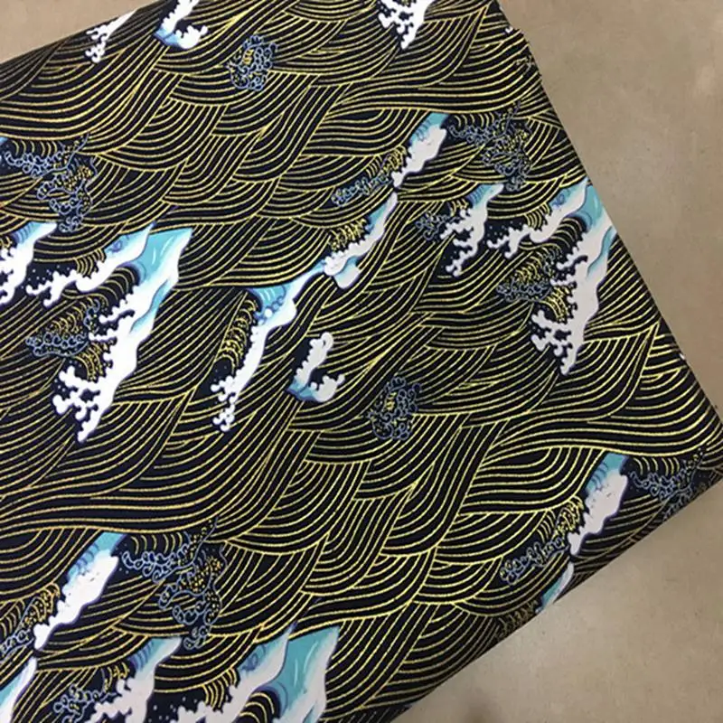 1 м x 150 см японский стиль и ветер одежда сумка материал для рукоделия волна горячий порошок для печати хлопчатобумажная простая ткань - Цвет: Черный