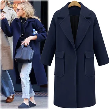 

Womens Winter Lapel Wool Coat Trench Jacket Long Overcoat Outwear Women Large Blend Woolen Warm Outerwear 2019 Clothing 10.8
