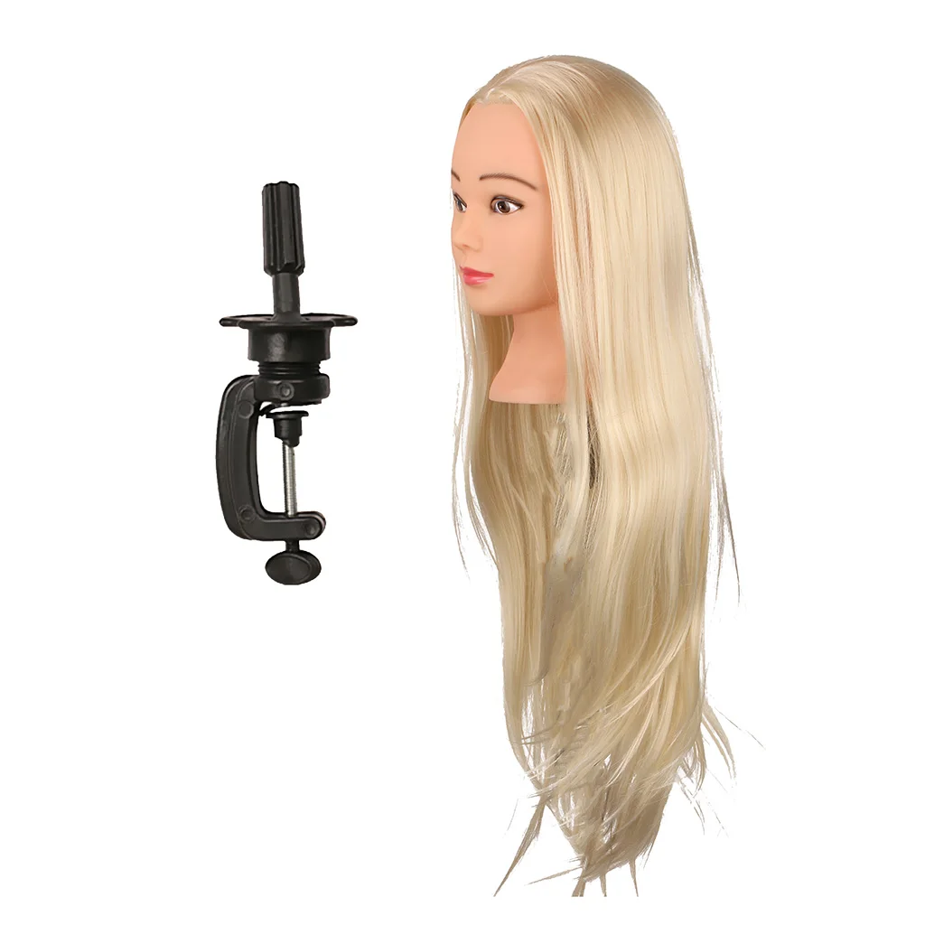 26inch Hairdressing Practice Training Head Model Long Straight Golden Hair Mannequin Doll Head with Stand for Barber Salon 