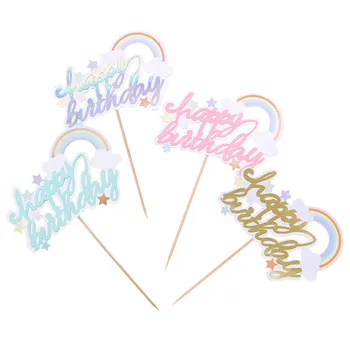 

Rainbow Happy Birthday Cake Topper Blue Pink Birthday Cupcake Toppers Flags for Kids Birthday Party Cake Decorations Baby Shower