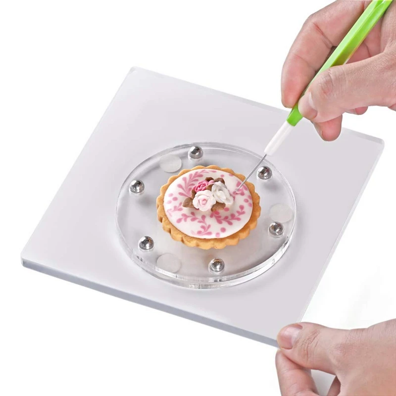 Acrylic Square Cookie Decorating Turntable Stencils Holder Sugar Swivel For Royal Icing(5.9In) | Дом и сад