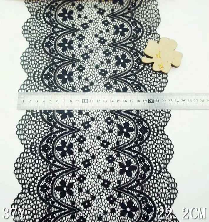 1 Meter Flower Pattern Black Off White 20cm Width Beautiful Elastic Lace Trims Ribbon Stretch Lace Trim Sewing Craft DIY Garment