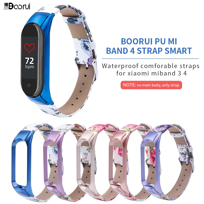 BOORUI искусственная кожа Mi Band 3 4 5 ремешок из металла и изображениями красочного