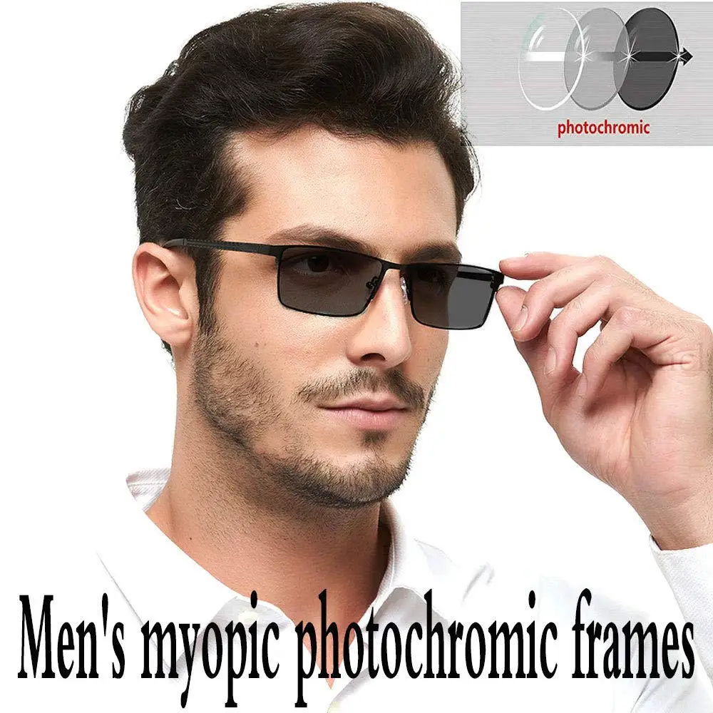 Mincl/new Metal Square Frame Men's Business Sun Photochromic Full Frame Glasses Frame Optical Prescription Reading Glasses NX
